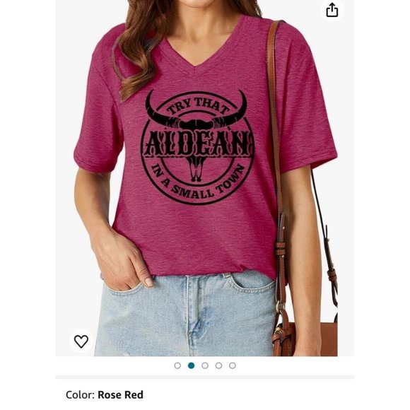 Try That in a Small Town Jason Aldean T Shirt Women Size Small V-Neck Rose Red - Picture 7 of 7